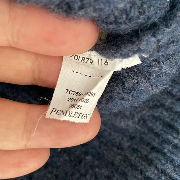 Pendleton Thick Blue Wool Cardigan Sweater V-Neck Buttons Ribbed Knit Oversized - Picture 8 of 8